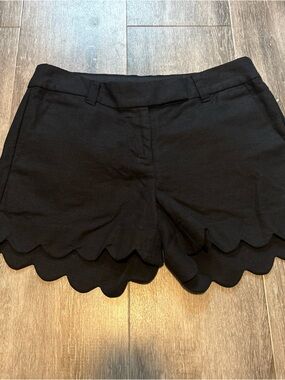 J Crew Women’s Black Linen Blend Scallop Edge Shorts Size 00